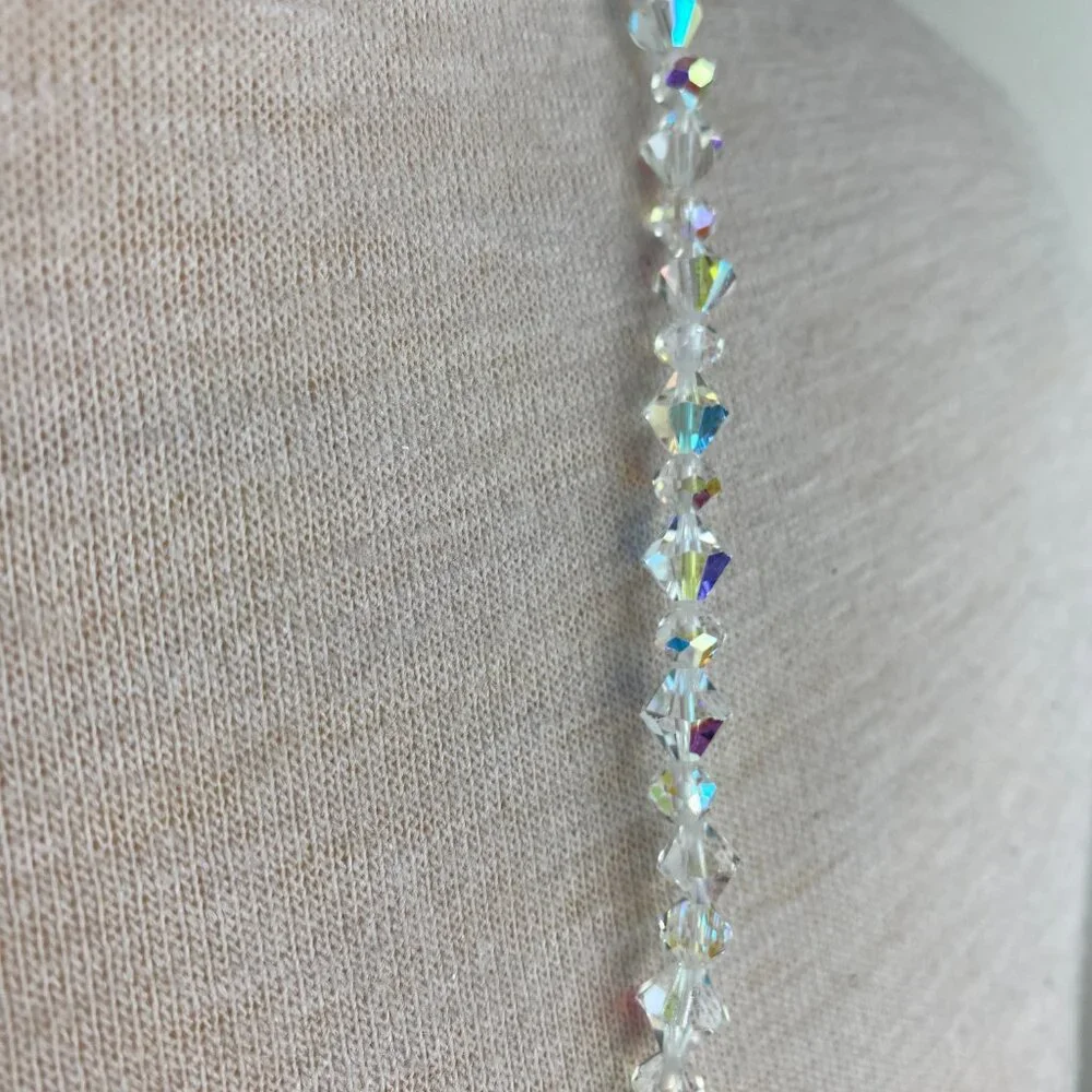 Vintage AB Aurora Borealis Faceted Glass Bead Necklace 34" - Picture 6 of 10